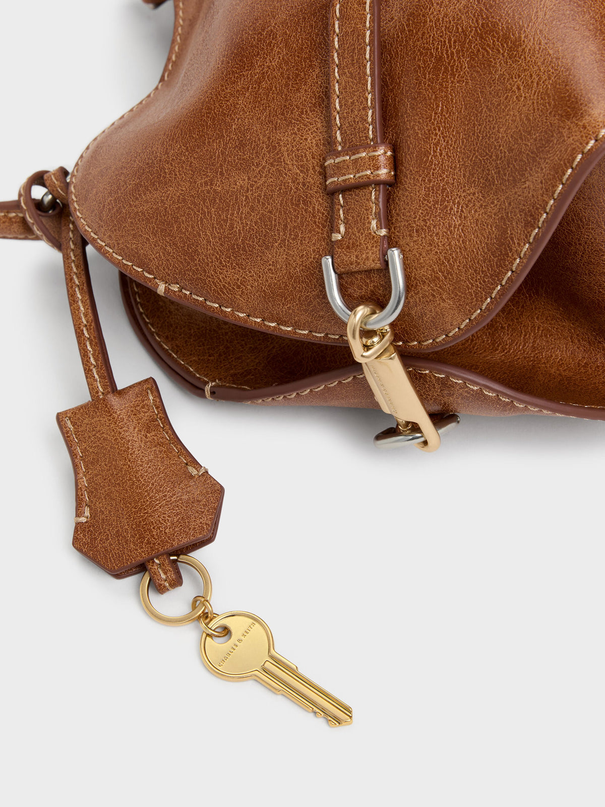 CHARLES & KEITH Trusted | Delfina Chain Side-Belt Tote Bag - Distressed Tan