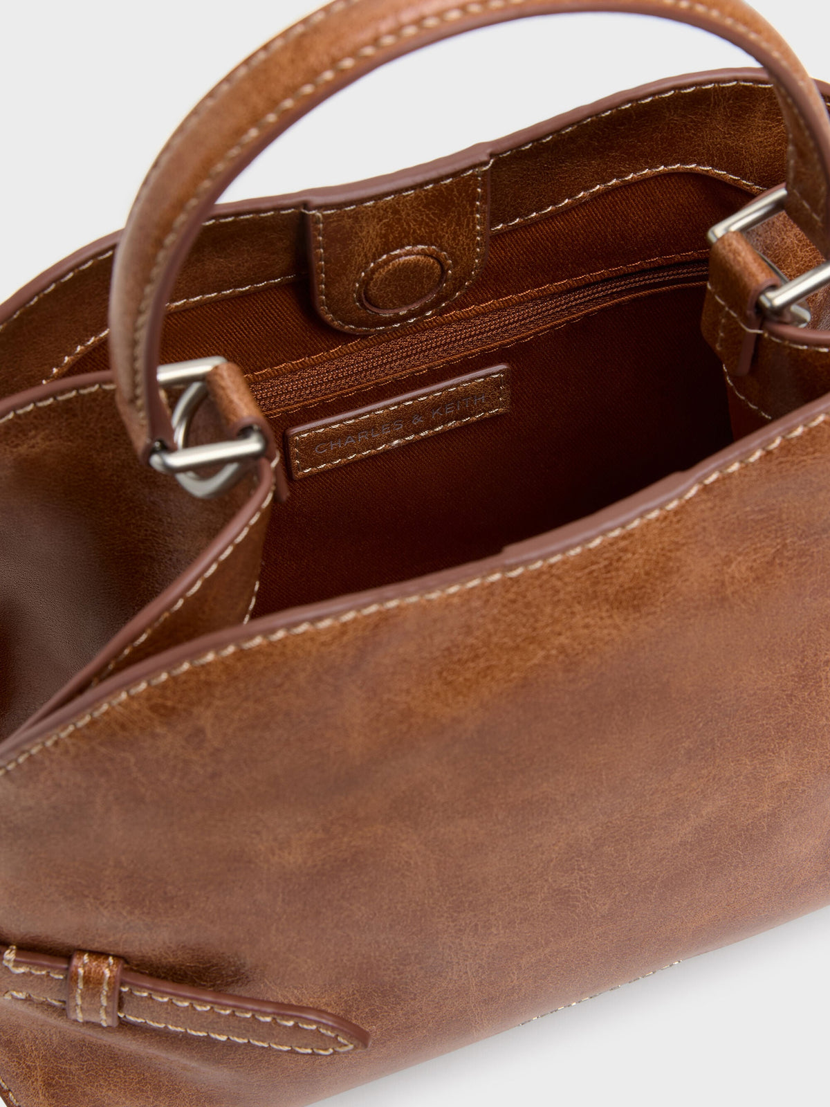 CHARLES & KEITH Trusted | Delfina Chain Side-Belt Tote Bag - Distressed Tan