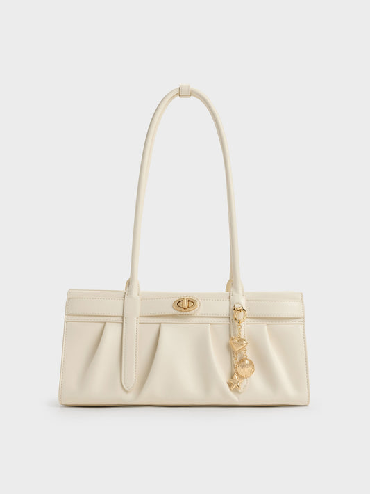 CHARLES & KEITH Deals | Isolde Belted Ruched Shoulder Bag - Cream