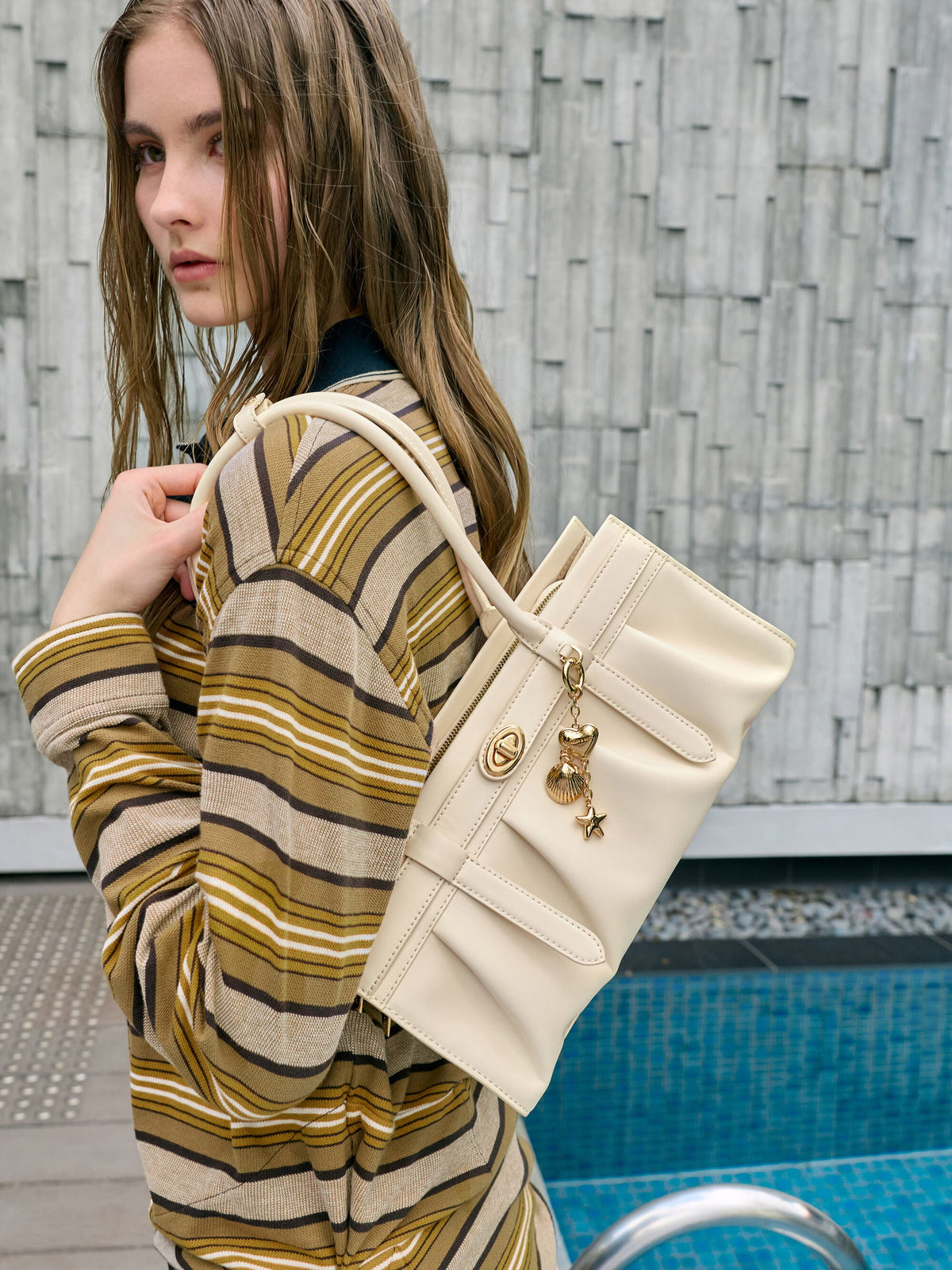 CHARLES & KEITH Deals | Isolde Belted Ruched Shoulder Bag - Cream