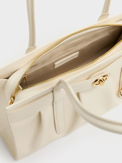 CHARLES & KEITH Deals | Isolde Belted Ruched Shoulder Bag - Cream