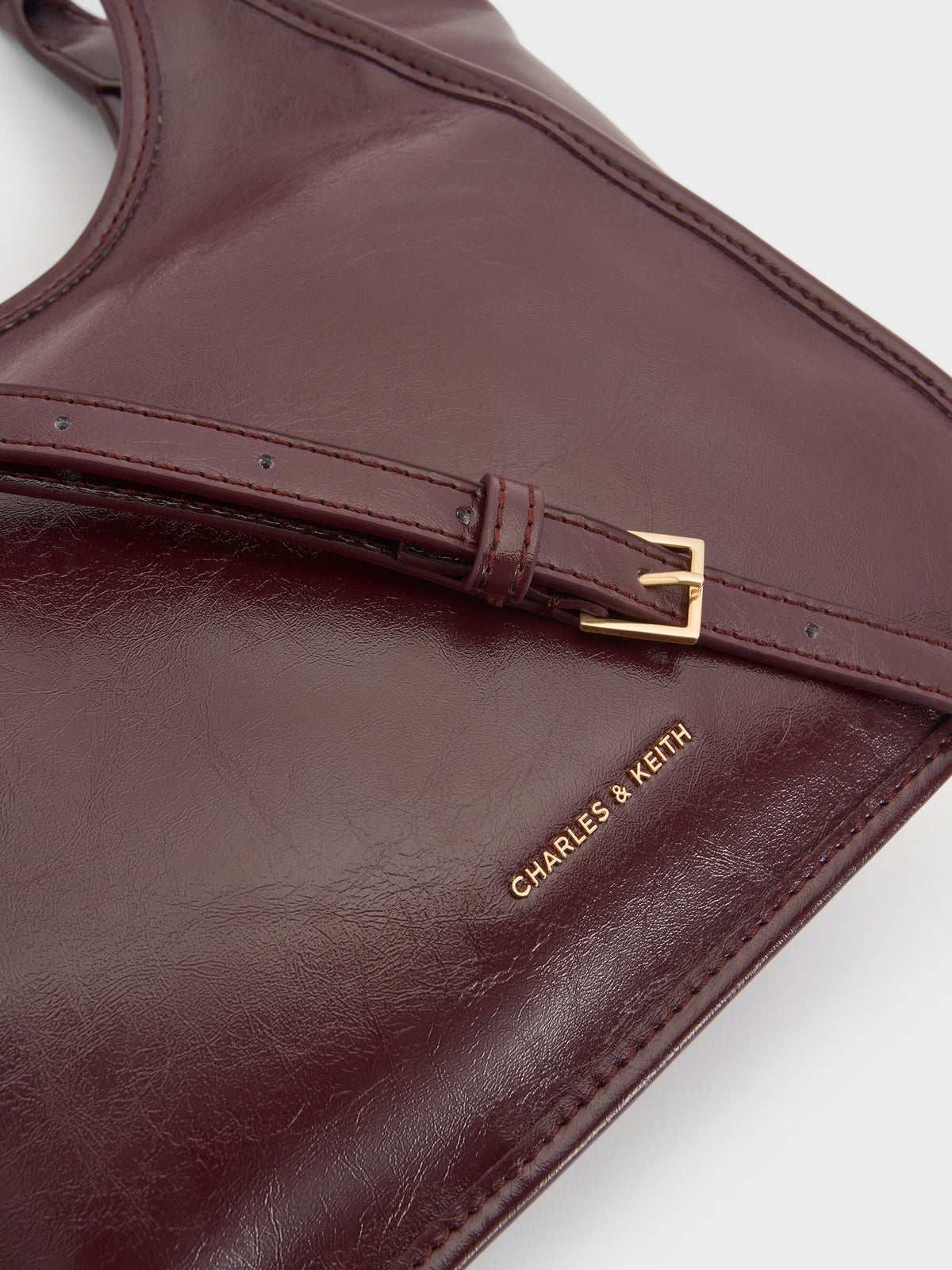 CHARLES & KEITH Great Value | Mini Sianna Crinkle-Effect Slouchy Tote Bag - Wineberry Red