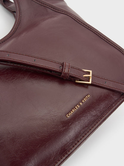 CHARLES & KEITH Great Value | Mini Sianna Crinkle-Effect Slouchy Tote Bag - Wineberry Red