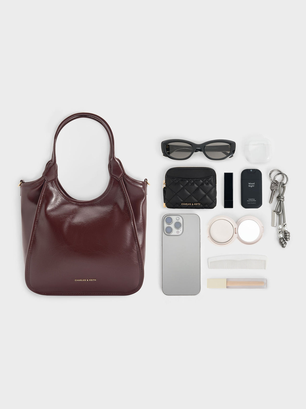 CHARLES & KEITH Great Value | Mini Sianna Crinkle-Effect Slouchy Tote Bag - Wineberry Red