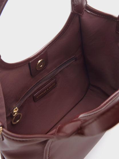 CHARLES & KEITH Great Value | Mini Sianna Crinkle-Effect Slouchy Tote Bag - Wineberry Red