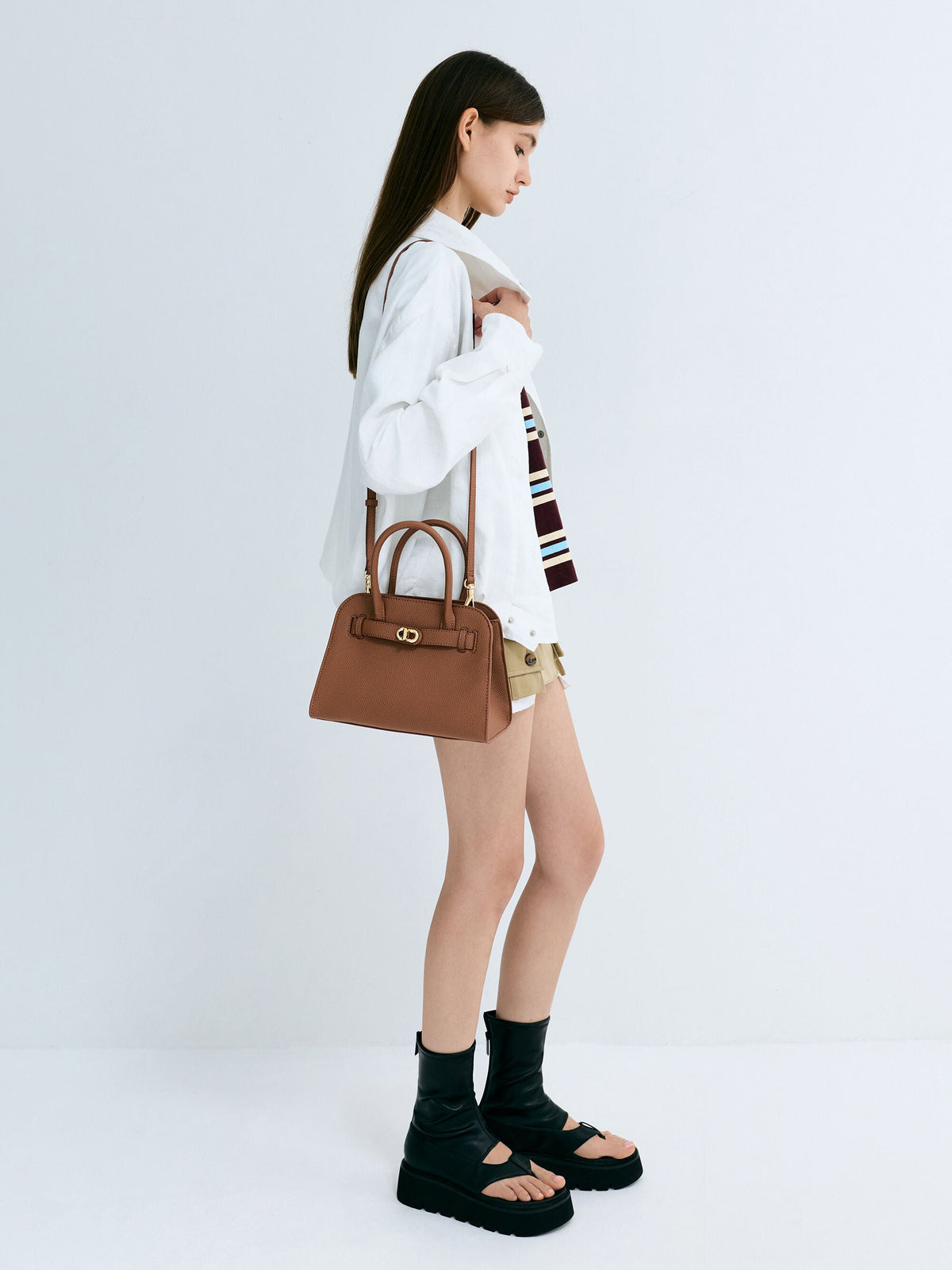 CHARLES & KEITH Exclusive | Aubrielle Belted Tote Bag - Chocolate