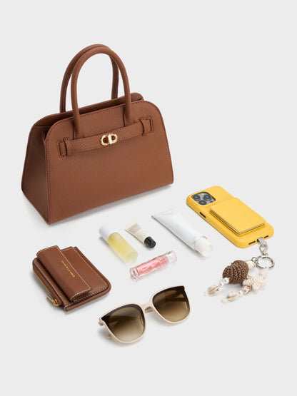 CHARLES & KEITH Exclusive | Aubrielle Belted Tote Bag - Chocolate
