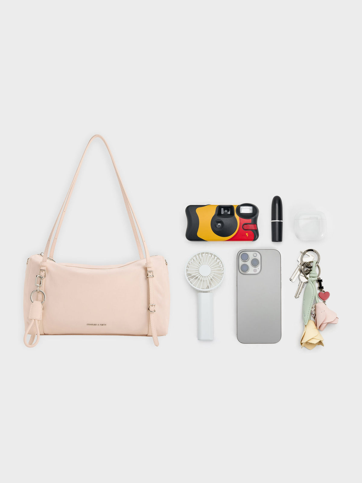 CHARLES & KEITH Top Pick | Levy Nylon Shoulder Bag - Soft Pink