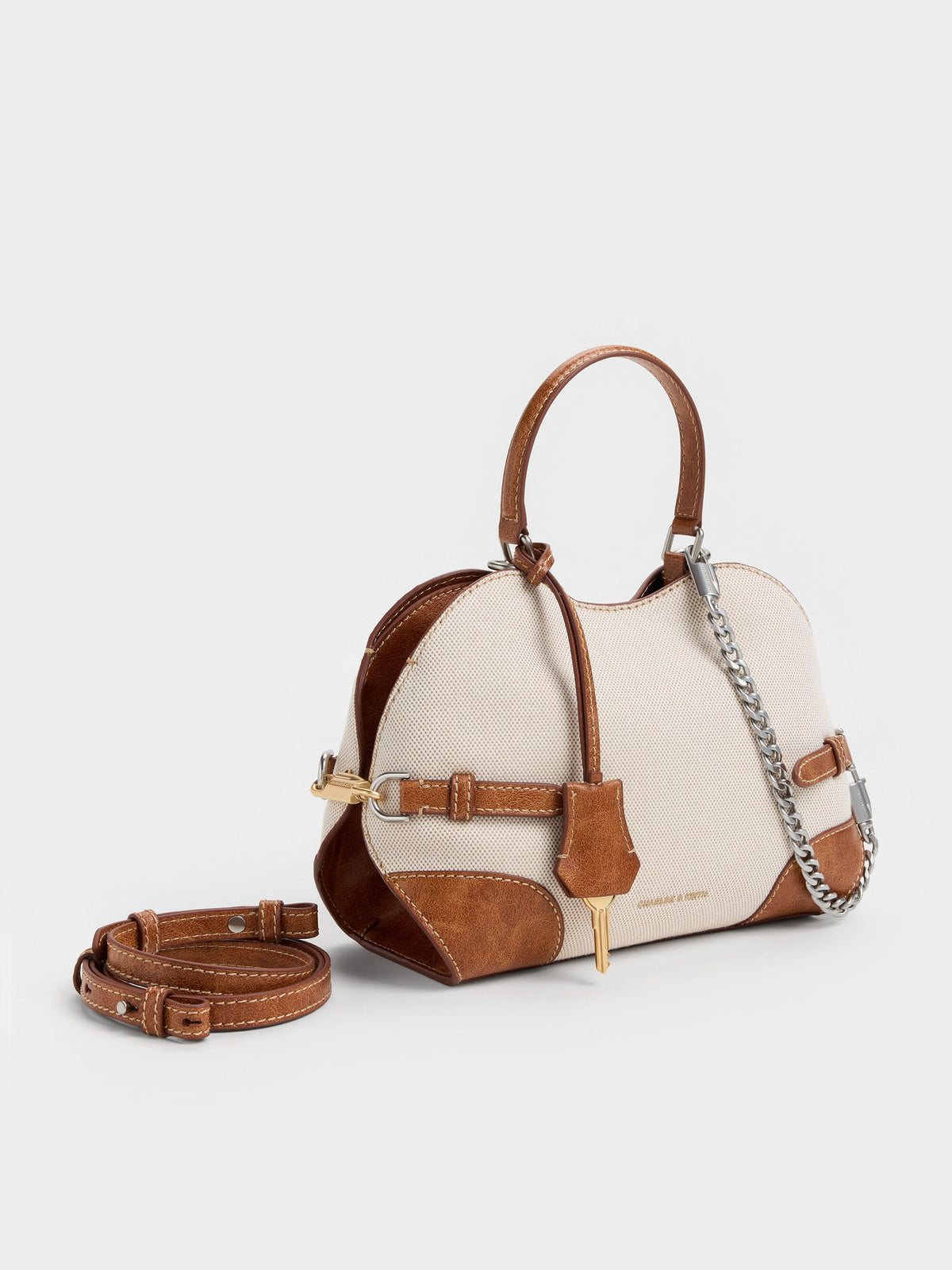 CHARLES & KEITH Premium | Delfina Canvas Chain Side-Belt Tote Bag - Multi