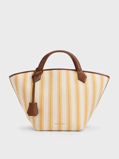 CHARLES & KEITH Discount | Large Ivanna Canvas Striped Tote Bag - Butterscotch Yellow