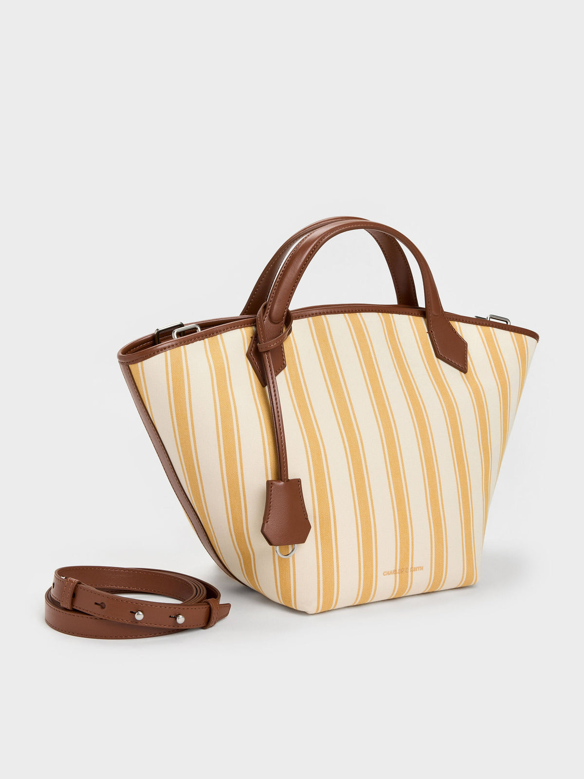 CHARLES & KEITH Discount | Large Ivanna Canvas Striped Tote Bag - Butterscotch Yellow