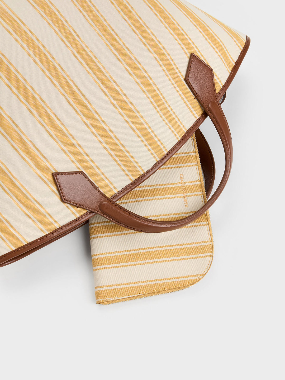 CHARLES & KEITH Discount | Large Ivanna Canvas Striped Tote Bag - Butterscotch Yellow