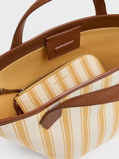 CHARLES & KEITH Discount | Large Ivanna Canvas Striped Tote Bag - Butterscotch Yellow
