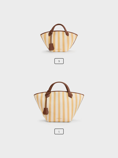 CHARLES & KEITH Discount | Large Ivanna Canvas Striped Tote Bag - Butterscotch Yellow