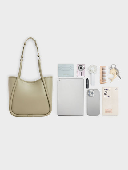 CHARLES & KEITH Exclusive | Mini Lyla Tubular Tote Bag - Pale Olive