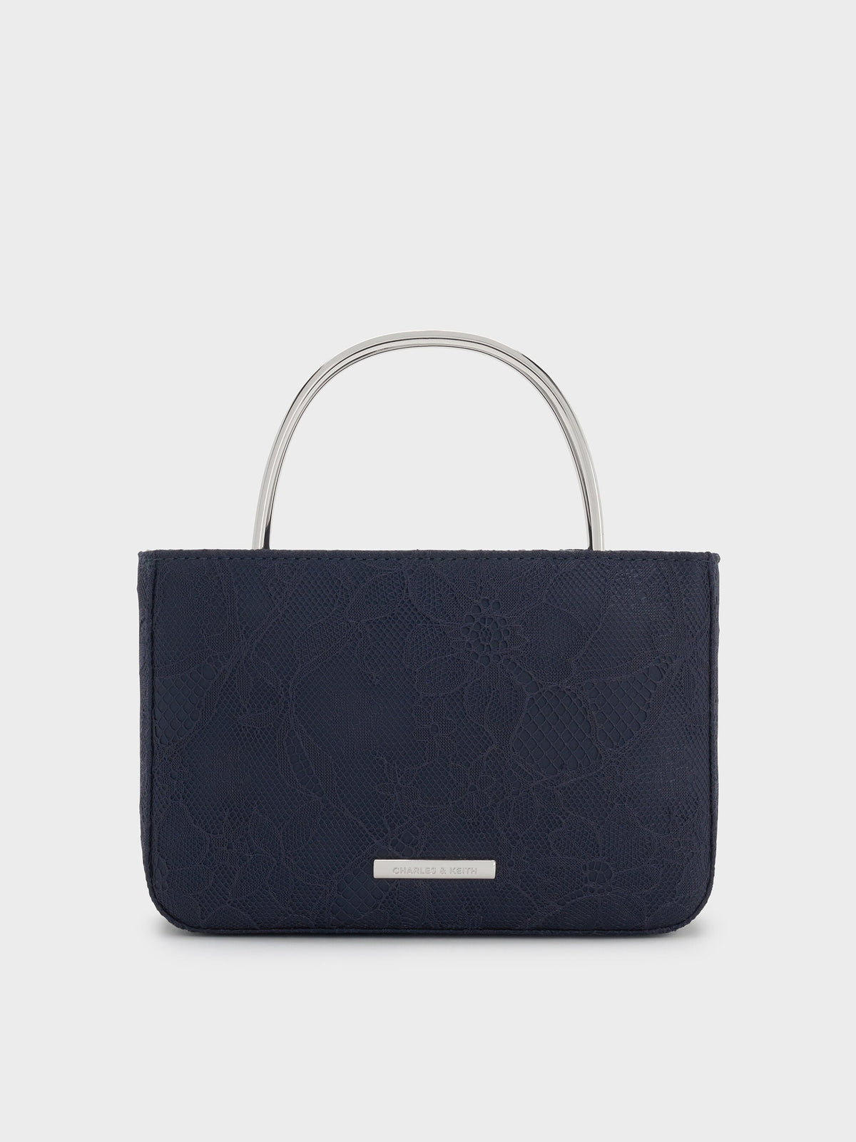 CHARLES & KEITH Classic | Jennis Lace & Satin Top Handle Bag - Dark Blue Textured