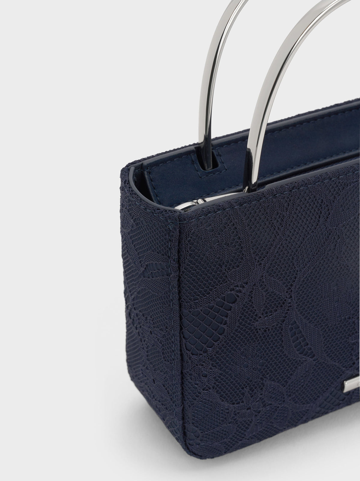 CHARLES & KEITH Classic | Jennis Lace & Satin Top Handle Bag - Dark Blue Textured