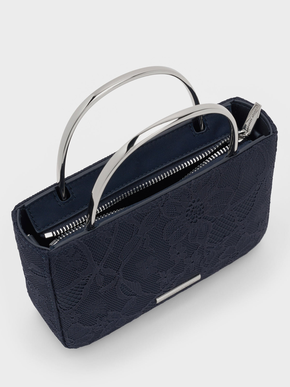 CHARLES & KEITH Classic | Jennis Lace & Satin Top Handle Bag - Dark Blue Textured