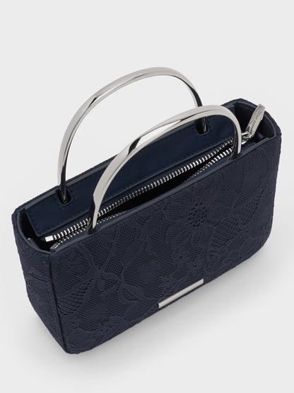 CHARLES & KEITH Classic | Jennis Lace & Satin Top Handle Bag - Dark Blue Textured