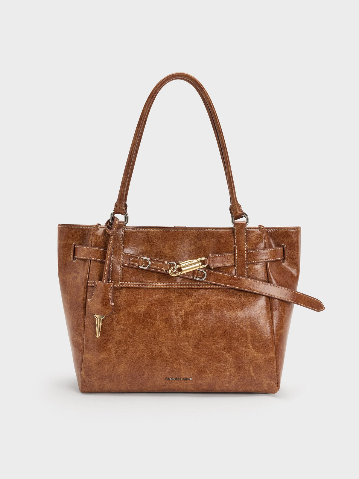 CHARLES & KEITH Discount | Delfina Belted Tote Bag - Distressed Tan