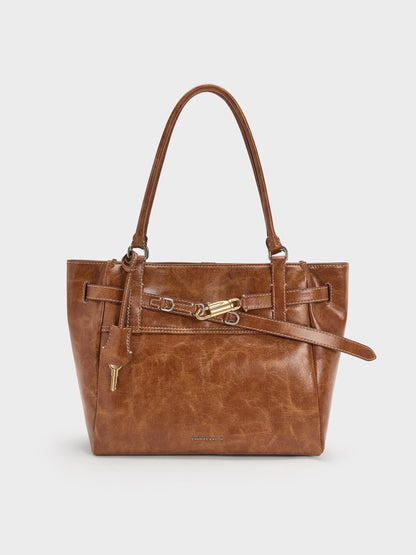 CHARLES & KEITH Discount | Delfina Belted Tote Bag - Distressed Tan