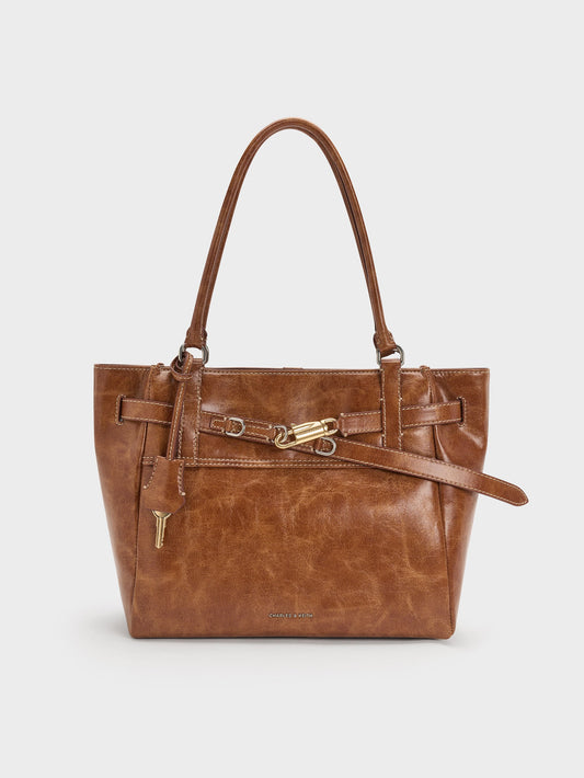 CHARLES & KEITH Discount | Delfina Belted Tote Bag - Distressed Tan
