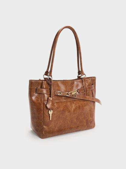 CHARLES & KEITH Discount | Delfina Belted Tote Bag - Distressed Tan