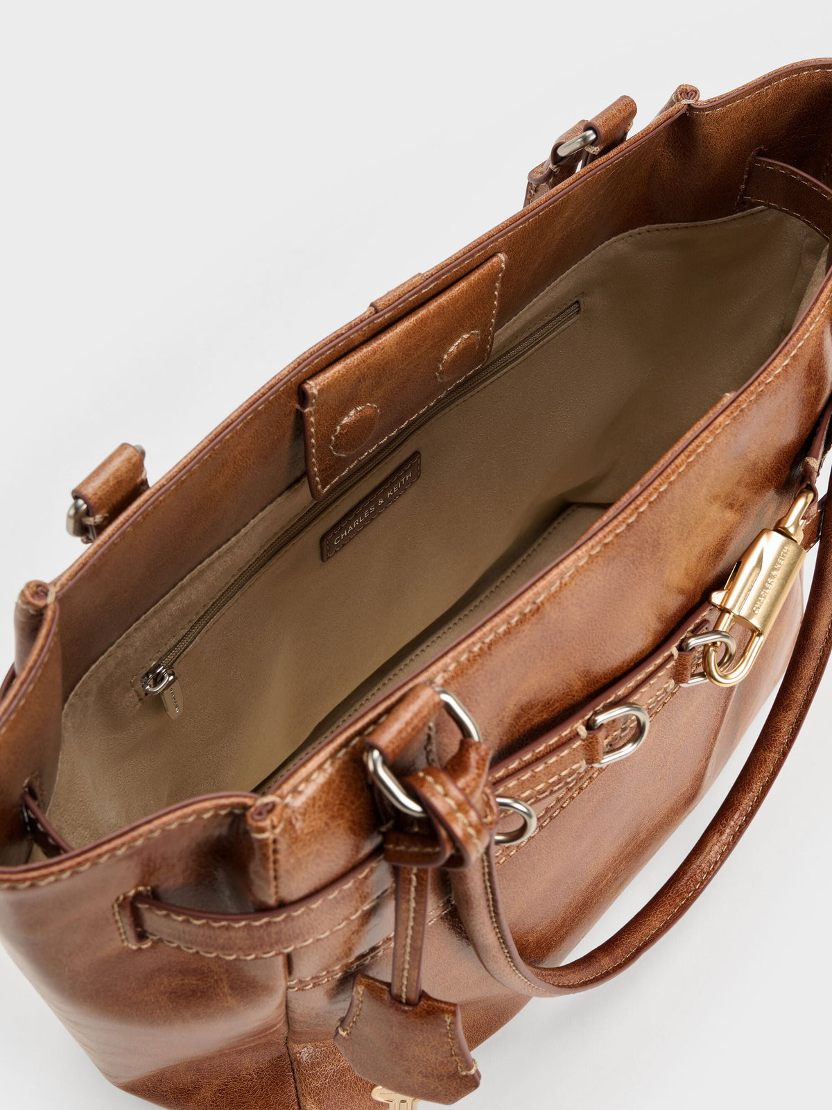 CHARLES & KEITH Discount | Delfina Belted Tote Bag - Distressed Tan