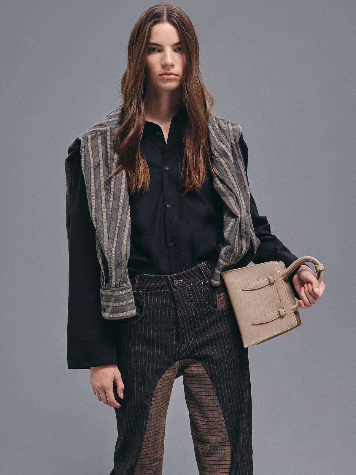 CHARLES & KEITH Value | Allyn Structured Trapeze Tote Bag - Taupe