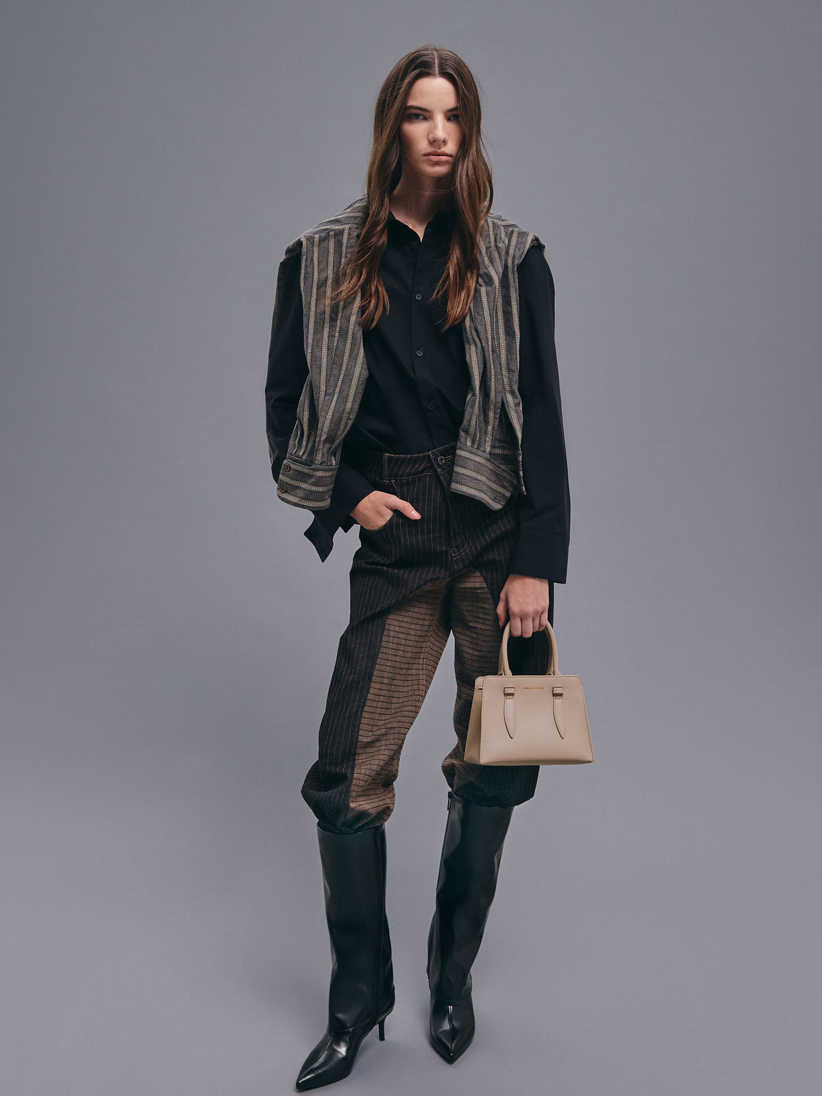 CHARLES & KEITH Value | Allyn Structured Trapeze Tote Bag - Taupe