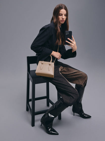 CHARLES & KEITH Value | Allyn Structured Trapeze Tote Bag - Taupe
