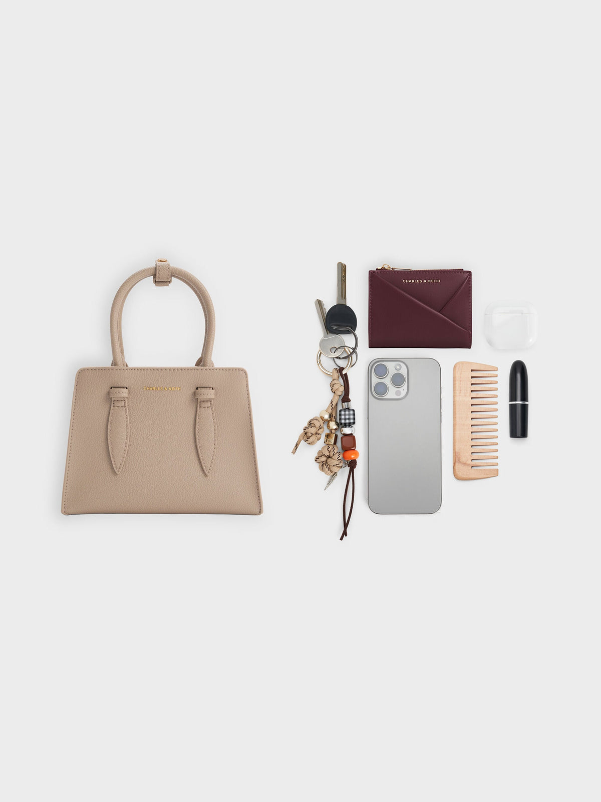 CHARLES & KEITH Value | Allyn Structured Trapeze Tote Bag - Taupe