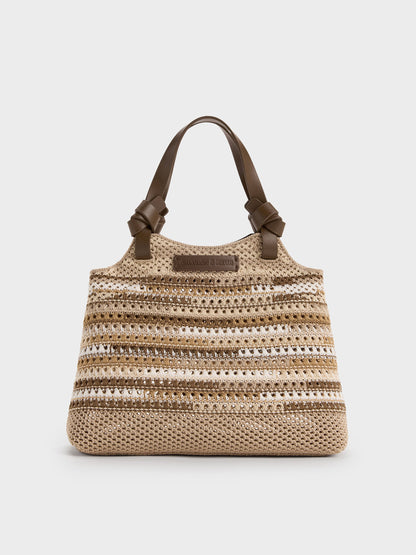 CHARLES & KEITH Quality | Mini Ida Multi-Stripe Knitted Tote Bag - Multi Brown
