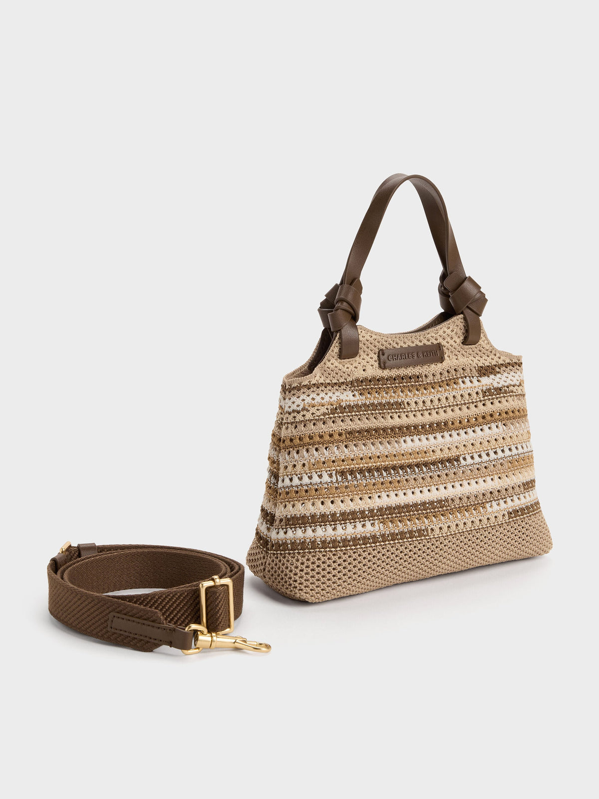 CHARLES & KEITH Quality | Mini Ida Multi-Stripe Knitted Tote Bag - Multi Brown