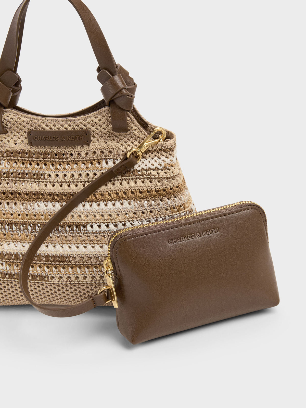 CHARLES & KEITH Quality | Mini Ida Multi-Stripe Knitted Tote Bag - Multi Brown