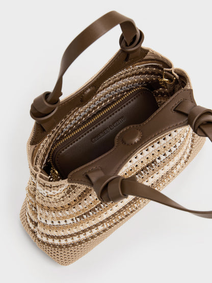 CHARLES & KEITH Quality | Mini Ida Multi-Stripe Knitted Tote Bag - Multi Brown