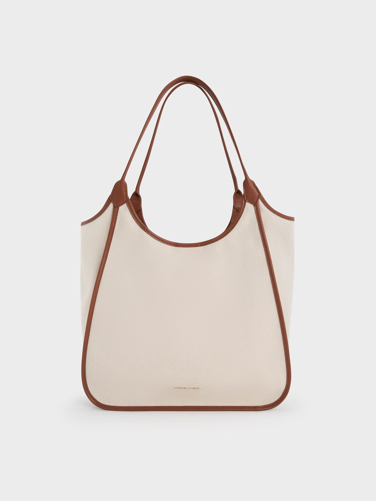 CHARLES & KEITH Essential | Sianna Canvas Contrast-Trim Tote Bag - Taupe Canvas