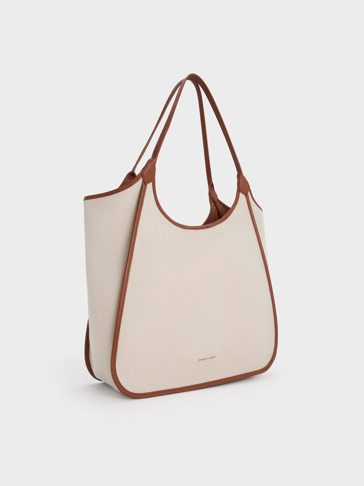 CHARLES & KEITH Essential | Sianna Canvas Contrast-Trim Tote Bag - Taupe Canvas