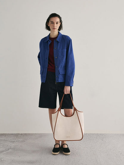 CHARLES & KEITH Essential | Sianna Canvas Contrast-Trim Tote Bag - Taupe Canvas