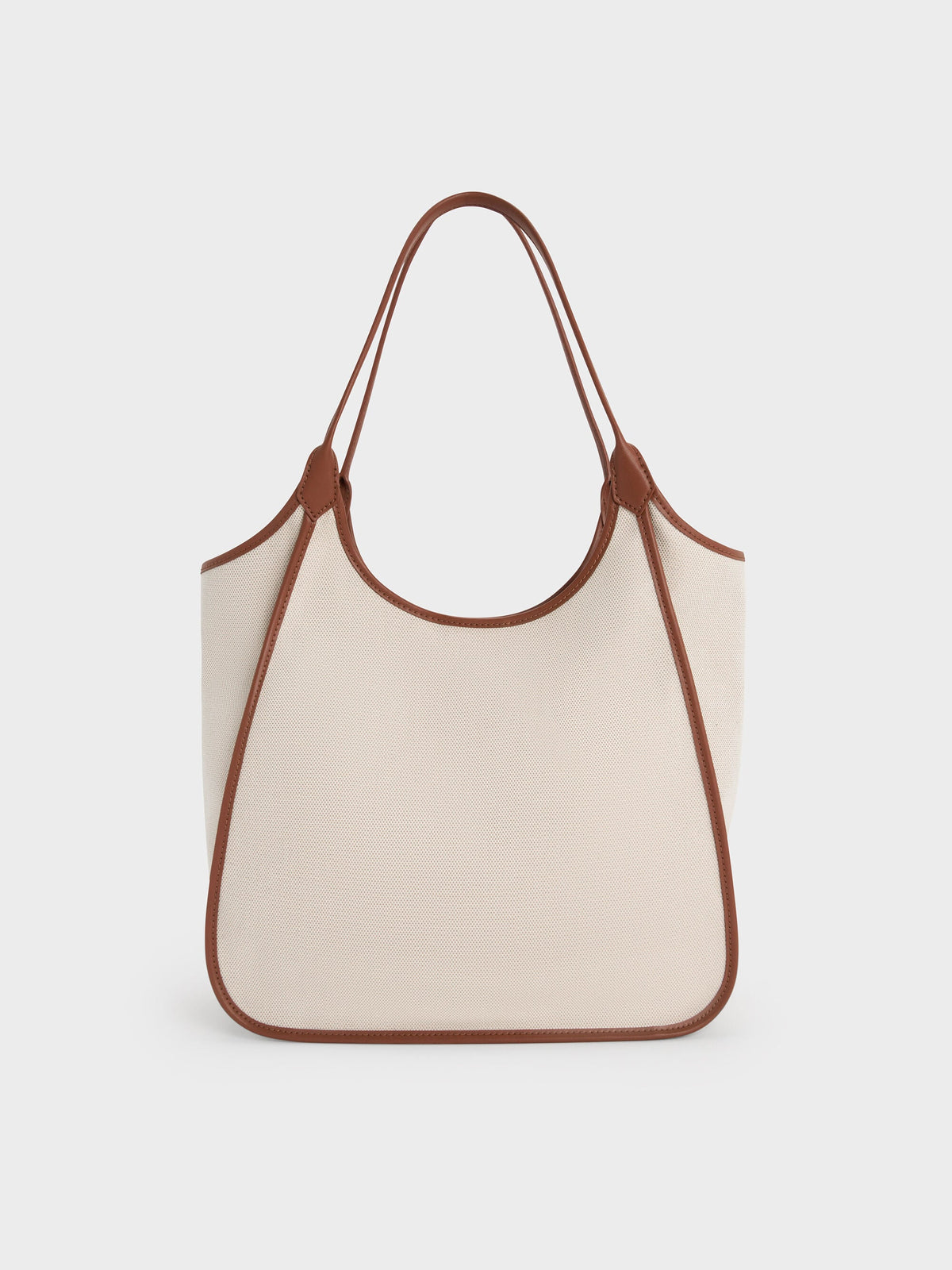 CHARLES & KEITH Essential | Sianna Canvas Contrast-Trim Tote Bag - Taupe Canvas