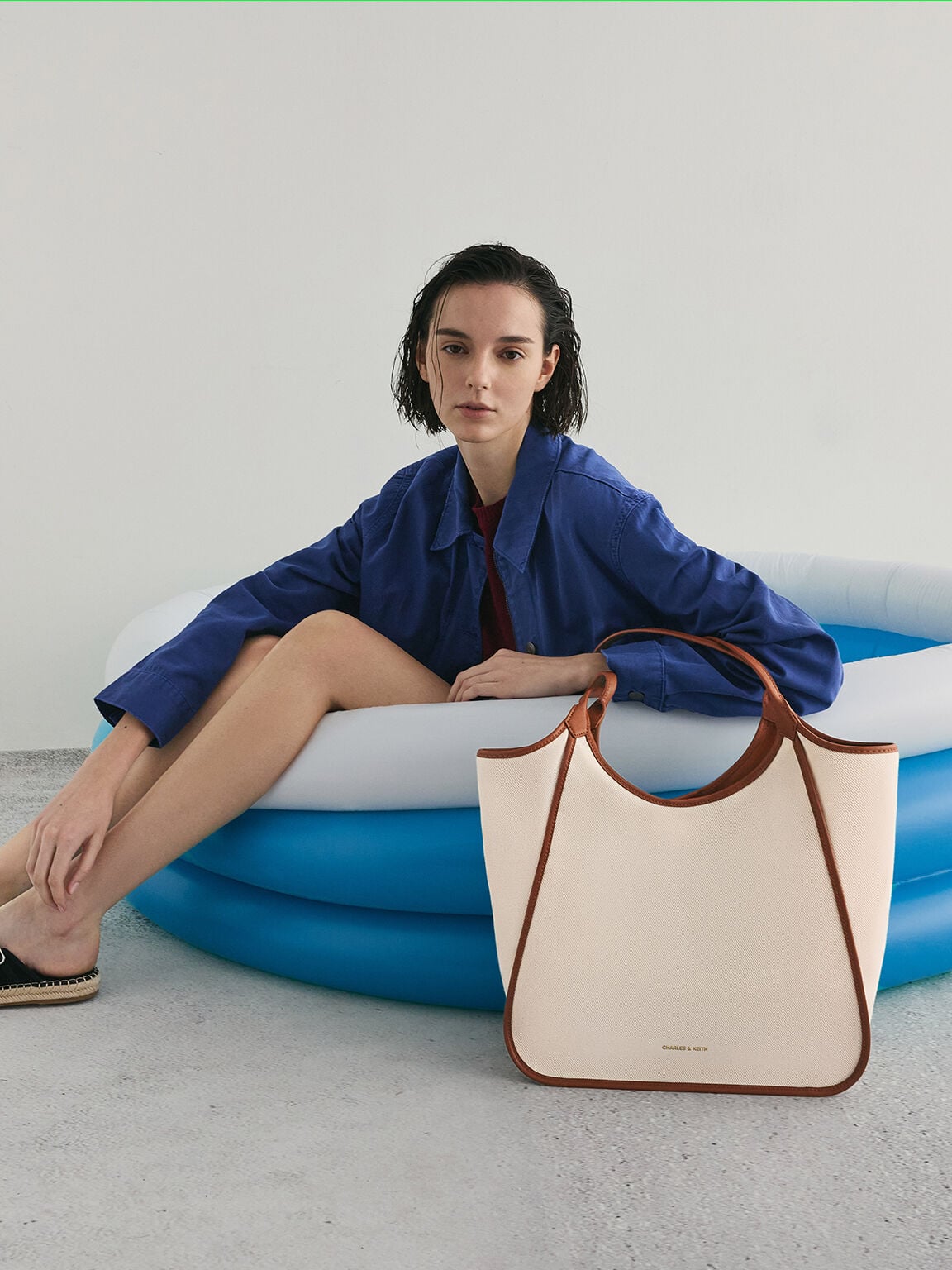 CHARLES & KEITH Essential | Sianna Canvas Contrast-Trim Tote Bag - Taupe Canvas