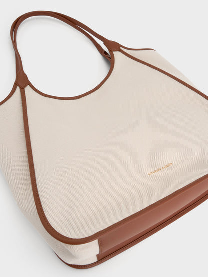 CHARLES & KEITH Essential | Sianna Canvas Contrast-Trim Tote Bag - Taupe Canvas