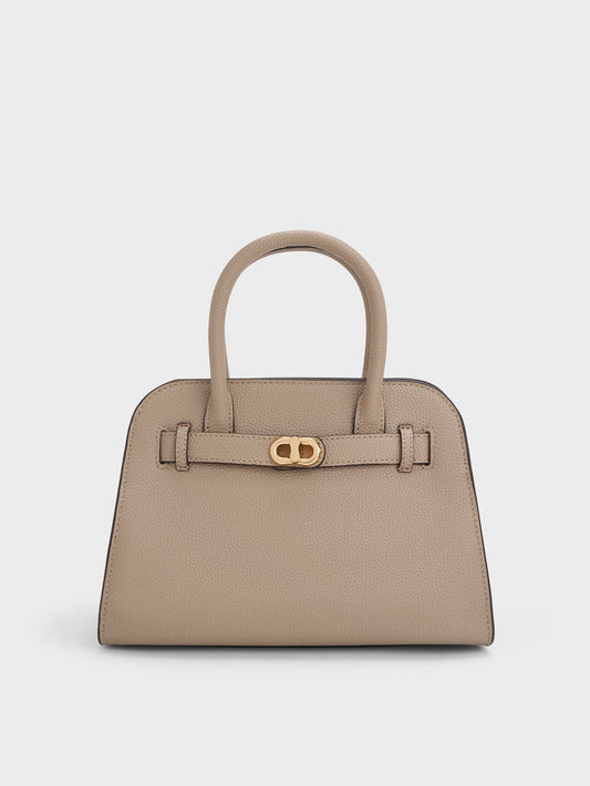 CHARLES & KEITH Deals | Aubrielle Belted Tote Bag - Taupe