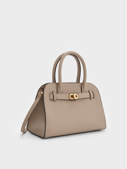 CHARLES & KEITH Deals | Aubrielle Belted Tote Bag - Taupe
