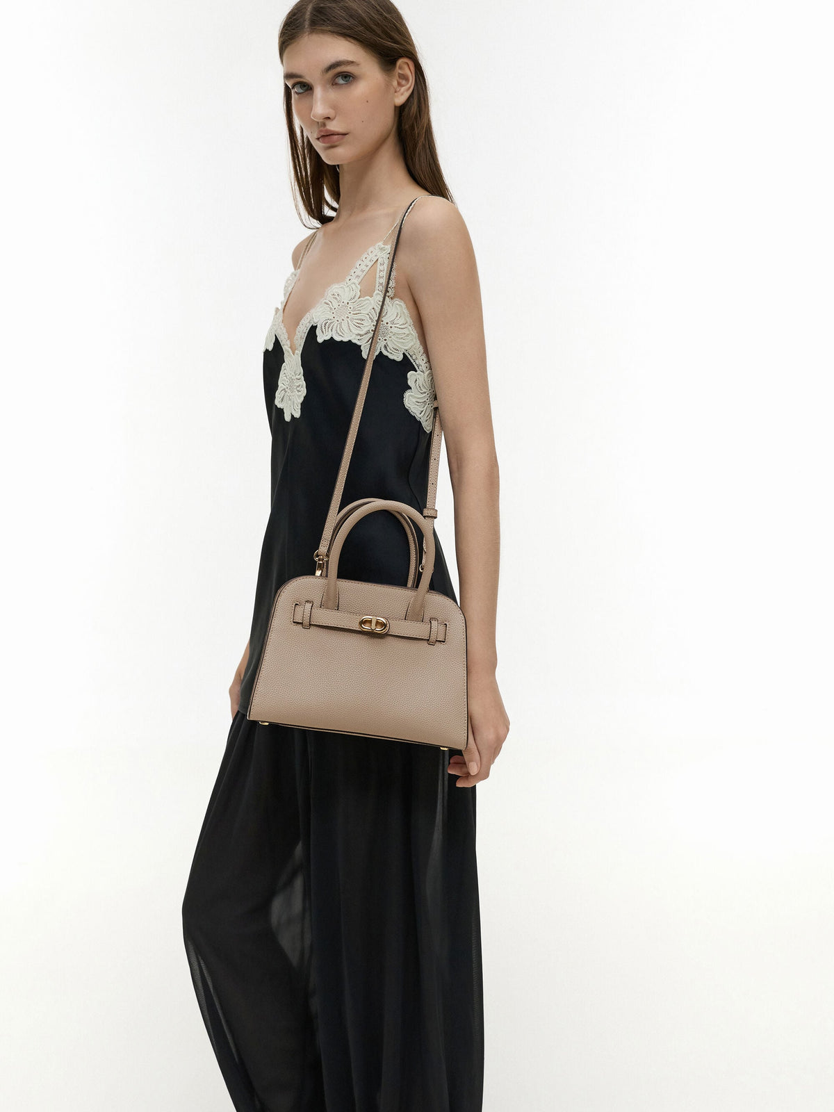 CHARLES & KEITH Deals | Aubrielle Belted Tote Bag - Taupe