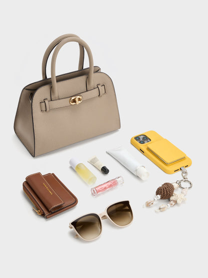 CHARLES & KEITH Deals | Aubrielle Belted Tote Bag - Taupe