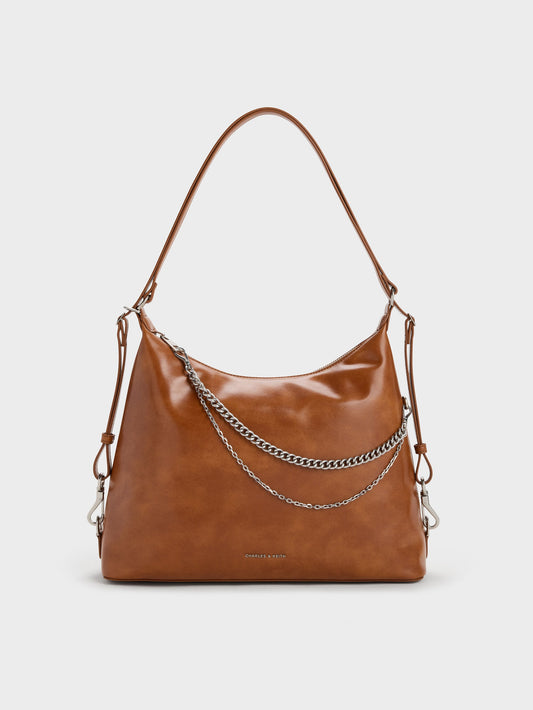 CHARLES & KEITH Featured | Atwood Chain Convertible Hobo Bag - Distressed Tan