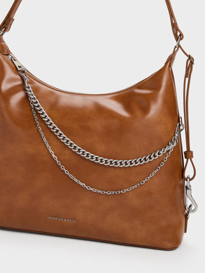 CHARLES & KEITH Featured | Atwood Chain Convertible Hobo Bag - Distressed Tan