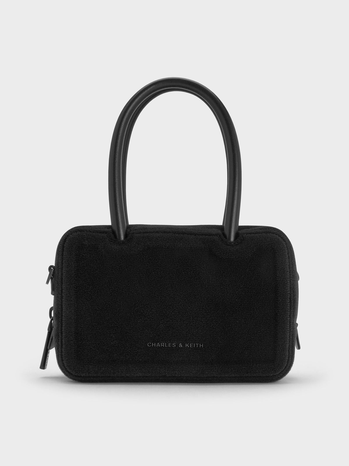 CHARLES & KEITH Value | Perline Boxy Top Handle Bag With Floral Appliques - Jet Black