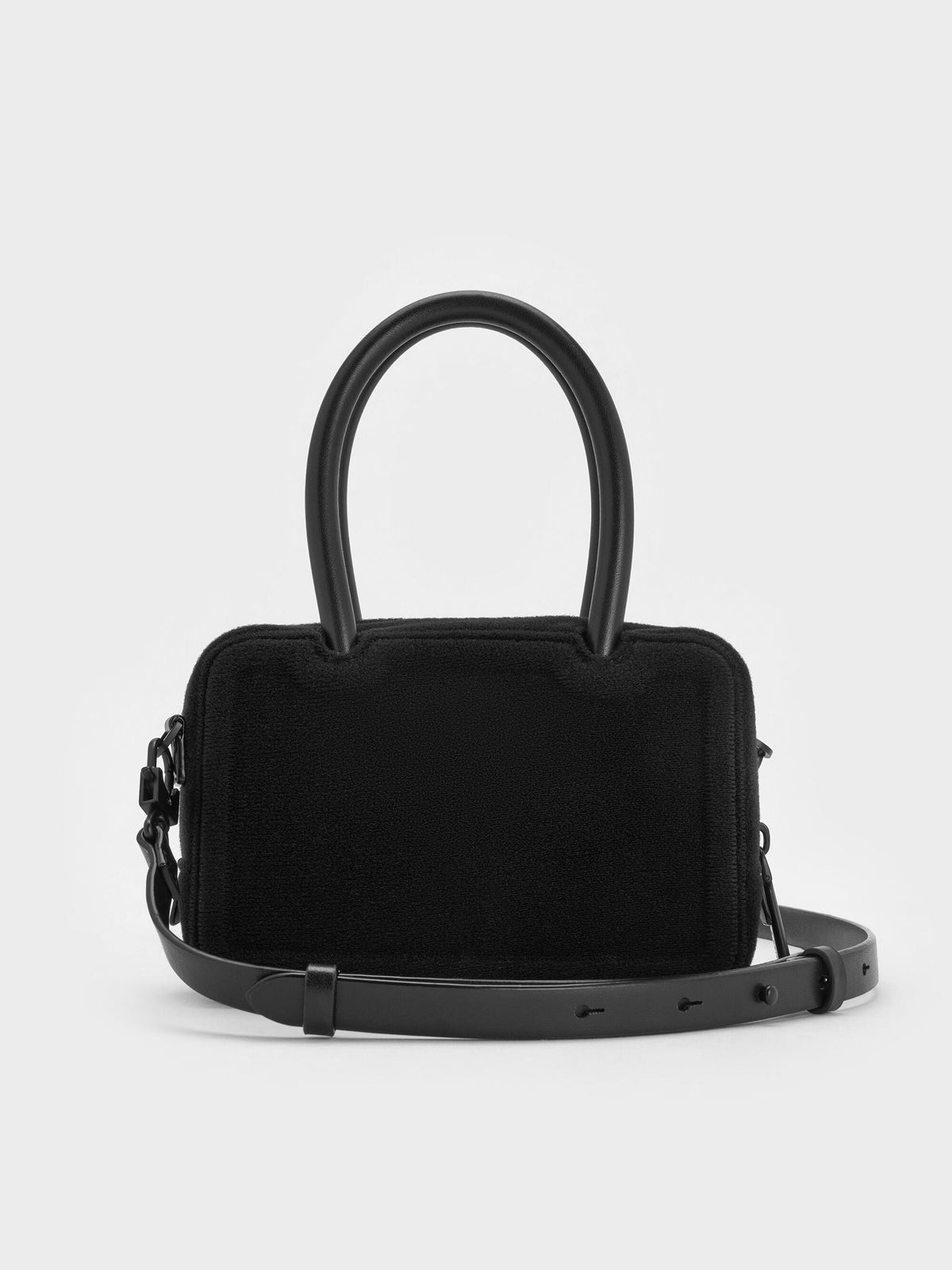 CHARLES & KEITH Value | Perline Boxy Top Handle Bag With Floral Appliques - Jet Black